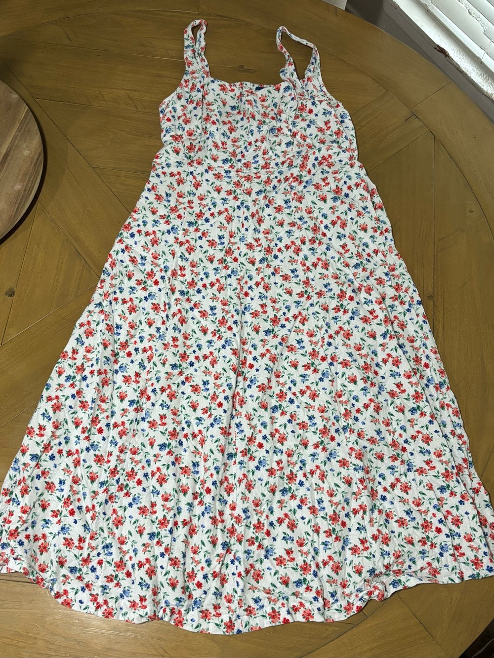 Old Navy White Floral Maxi Dress with Red & Blue Flowers